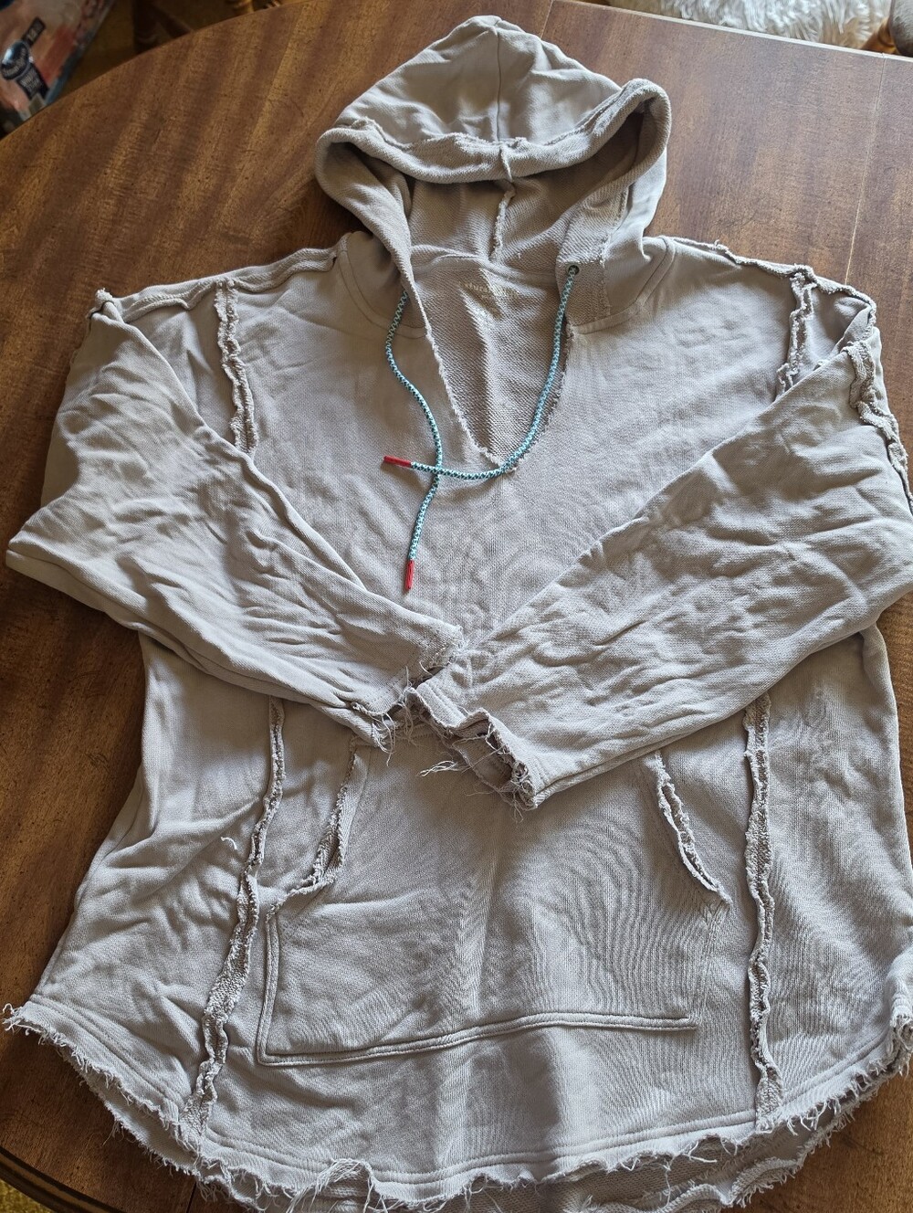 Natural Life Distressed Beige Hooded Pullover